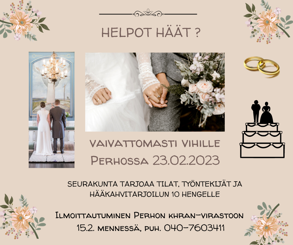 Kuvia vihkiparista ja teksti 